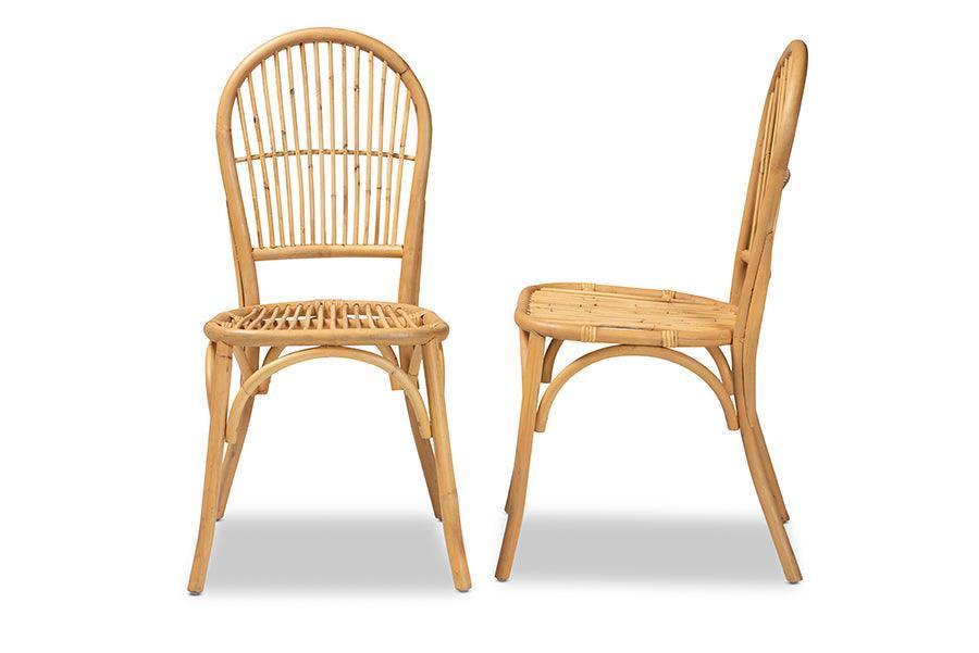 Wina Modern Bohemian Natural Brown Rattan 2-Piece Dining Chair Set FredCo