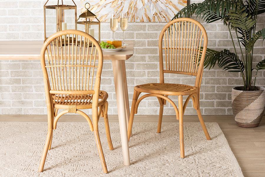 Wina Modern Bohemian Natural Brown Rattan 2-Piece Dining Chair Set FredCo