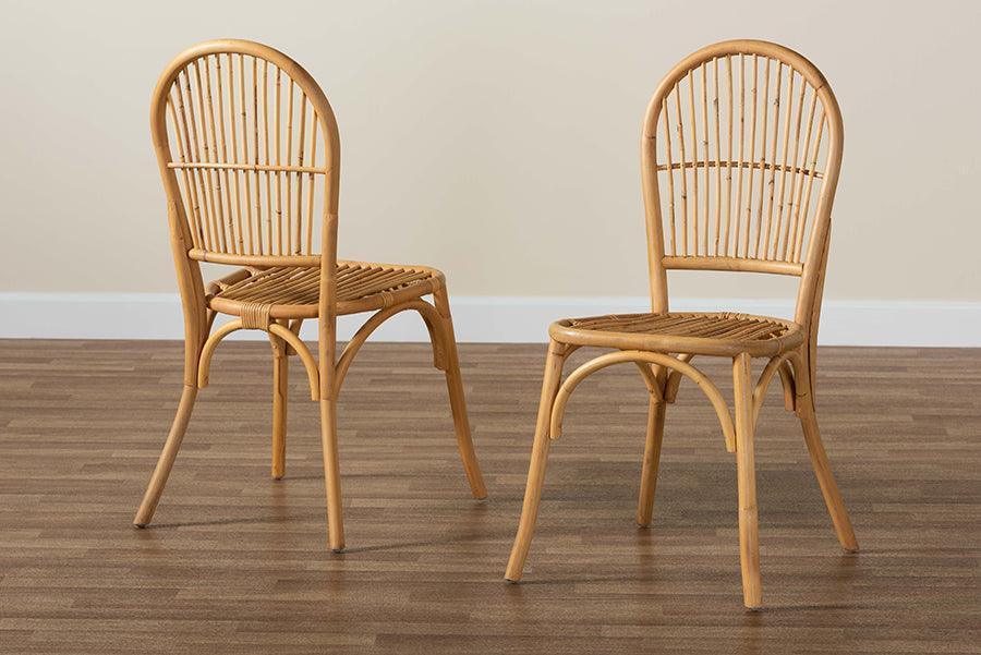 Wina Modern Bohemian Natural Brown Rattan 2-Piece Dining Chair Set FredCo