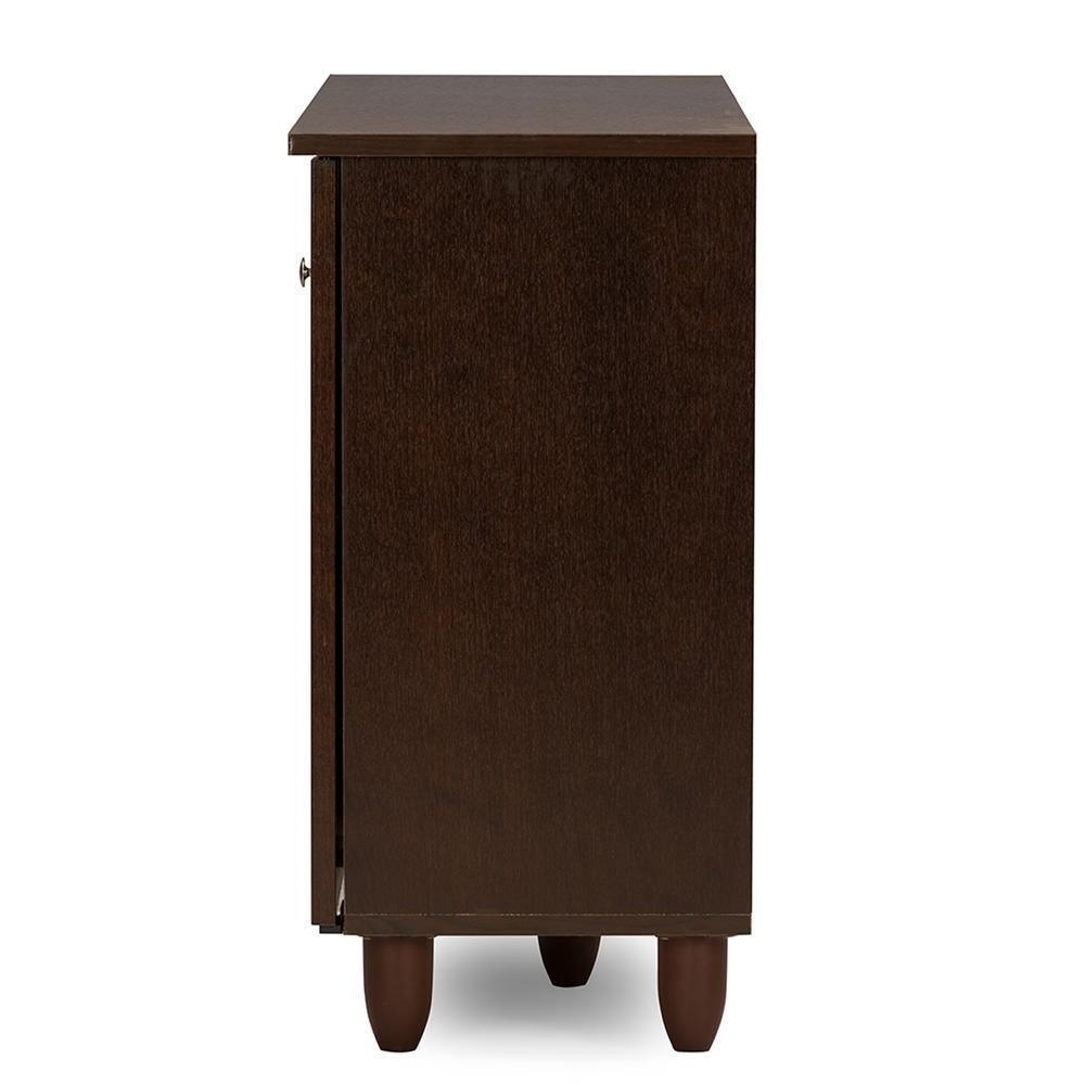 Winda Modern and Contemporary 3-Door Dark Brown Wooden Entryway Shoes Storage Cabinet FredCo
