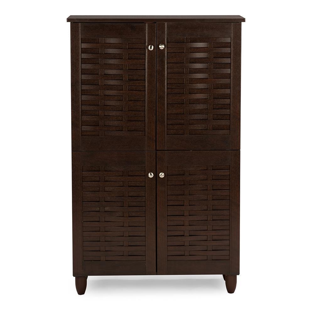 Winda Modern and Contemporary 4-Door Dark Brown Wooden Entryway Shoes Storage Cabinet FredCo