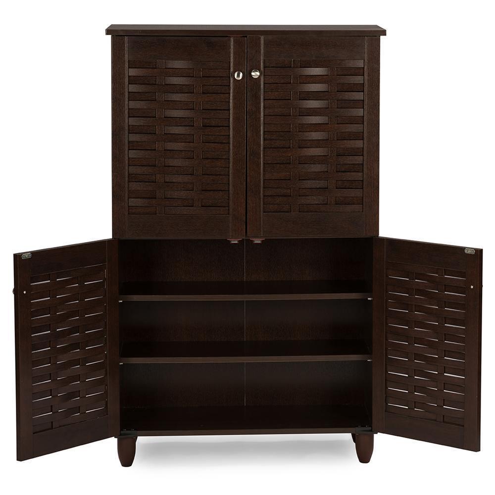 Winda Modern and Contemporary 4-Door Dark Brown Wooden Entryway Shoes Storage Cabinet FredCo