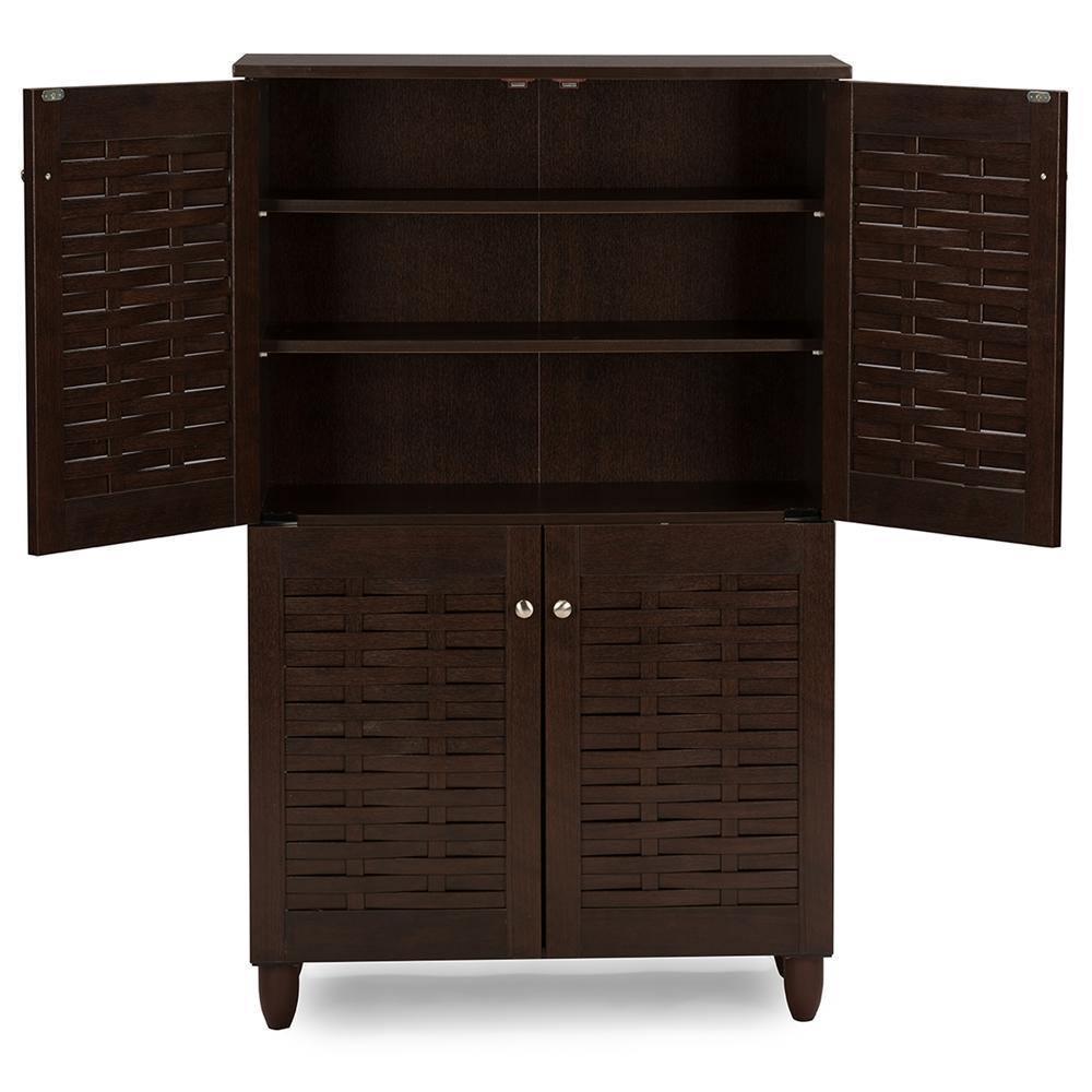 Winda Modern and Contemporary 4-Door Dark Brown Wooden Entryway Shoes Storage Cabinet FredCo