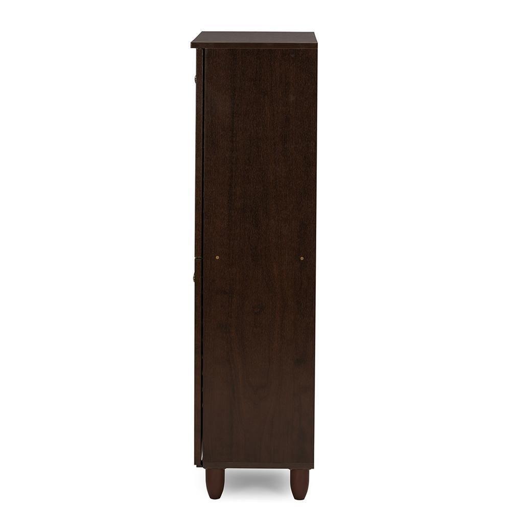 Winda Modern and Contemporary 4-Door Dark Brown Wooden Entryway Shoes Storage Cabinet FredCo