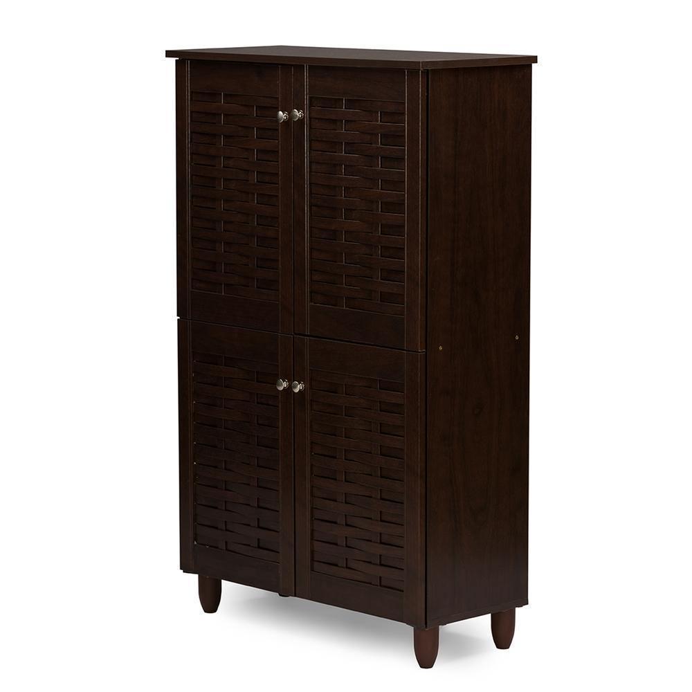 Winda Modern and Contemporary 4-Door Dark Brown Wooden Entryway Shoes Storage Cabinet FredCo
