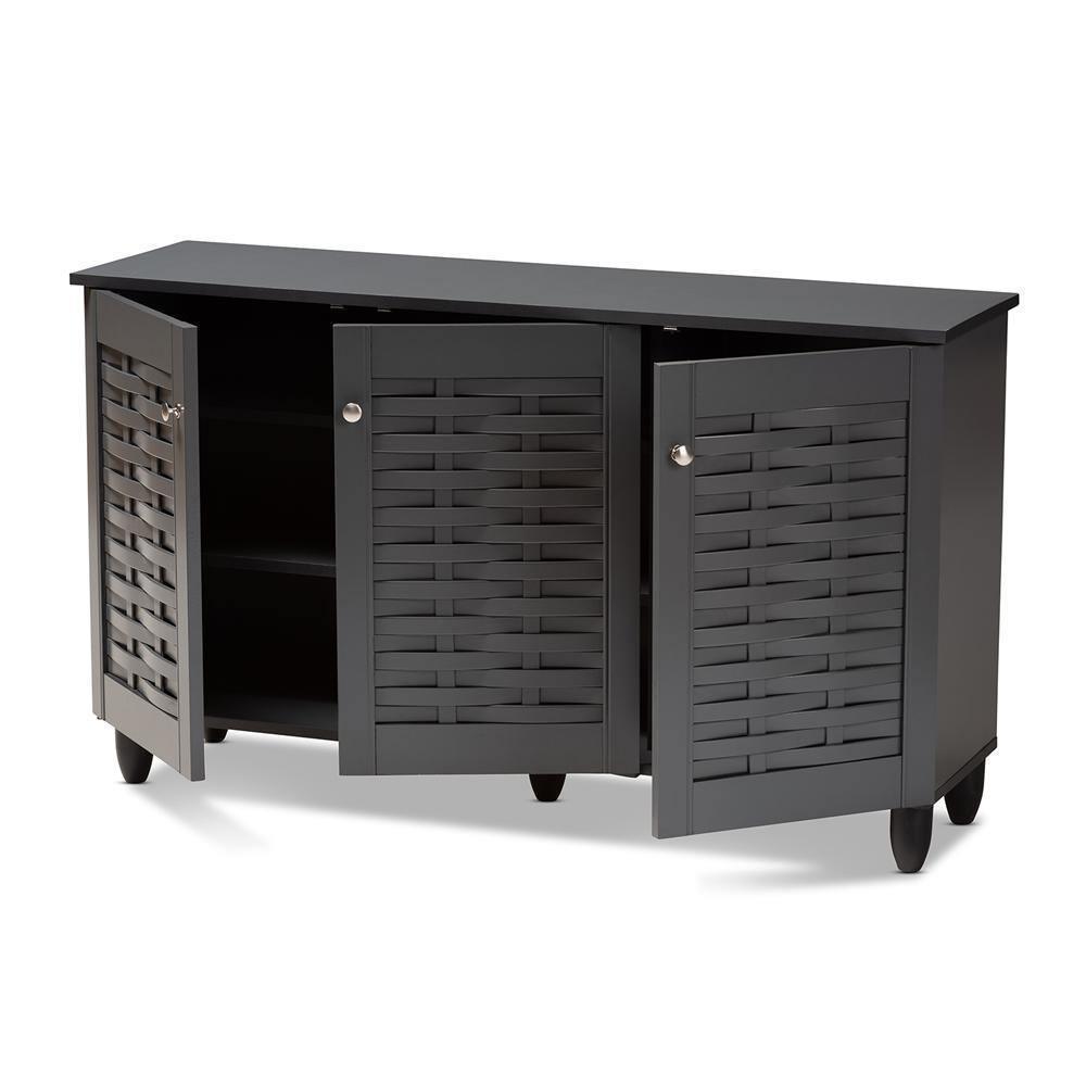 Winda Modern and Contemporary Dark Gray 3-Door Wooden Entryway Shoe Storage Cabinet FredCo