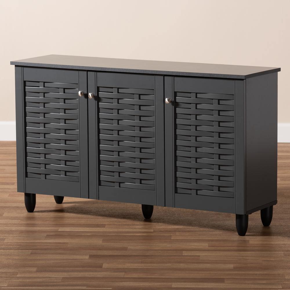 Winda Modern and Contemporary Dark Gray 3-Door Wooden Entryway Shoe Storage Cabinet FredCo