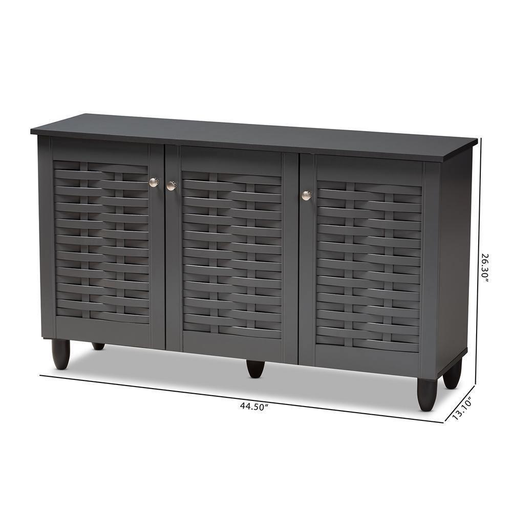 Winda Modern and Contemporary Dark Gray 3-Door Wooden Entryway Shoe Storage Cabinet FredCo