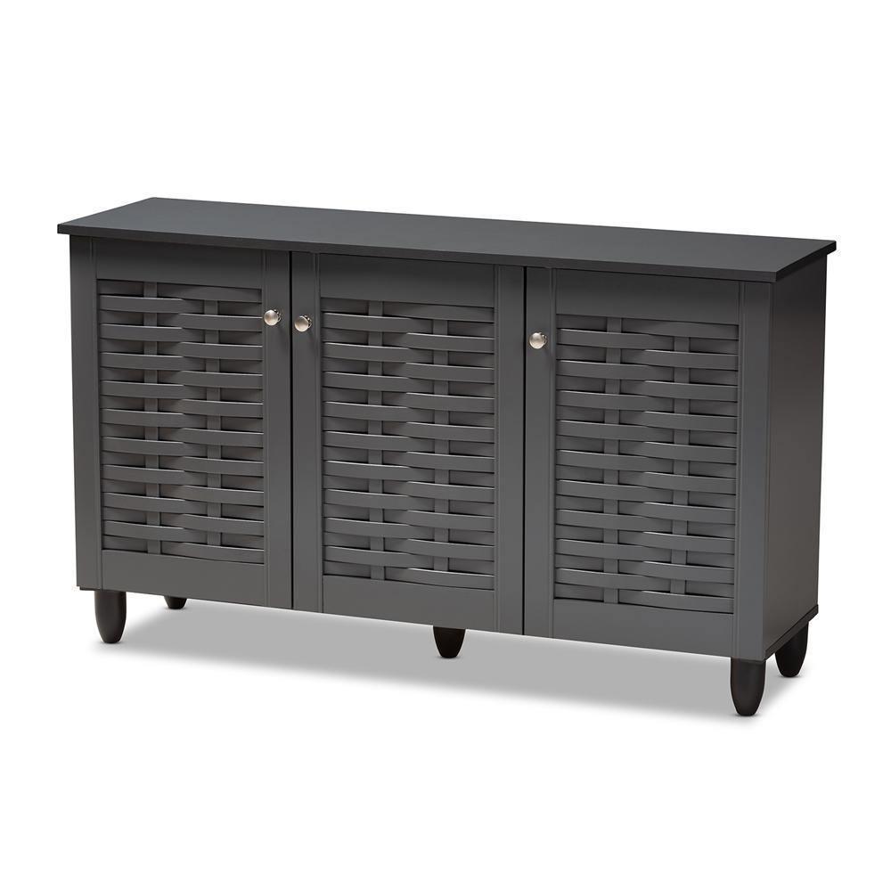 Winda Modern and Contemporary Dark Gray 3-Door Wooden Entryway Shoe Storage Cabinet FredCo