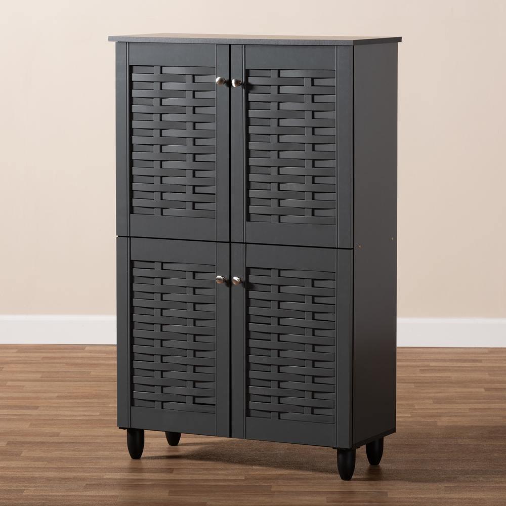 Winda Modern and Contemporary Dark Gray 4-Door Wooden Entryway Shoe Storage Cabinet FredCo