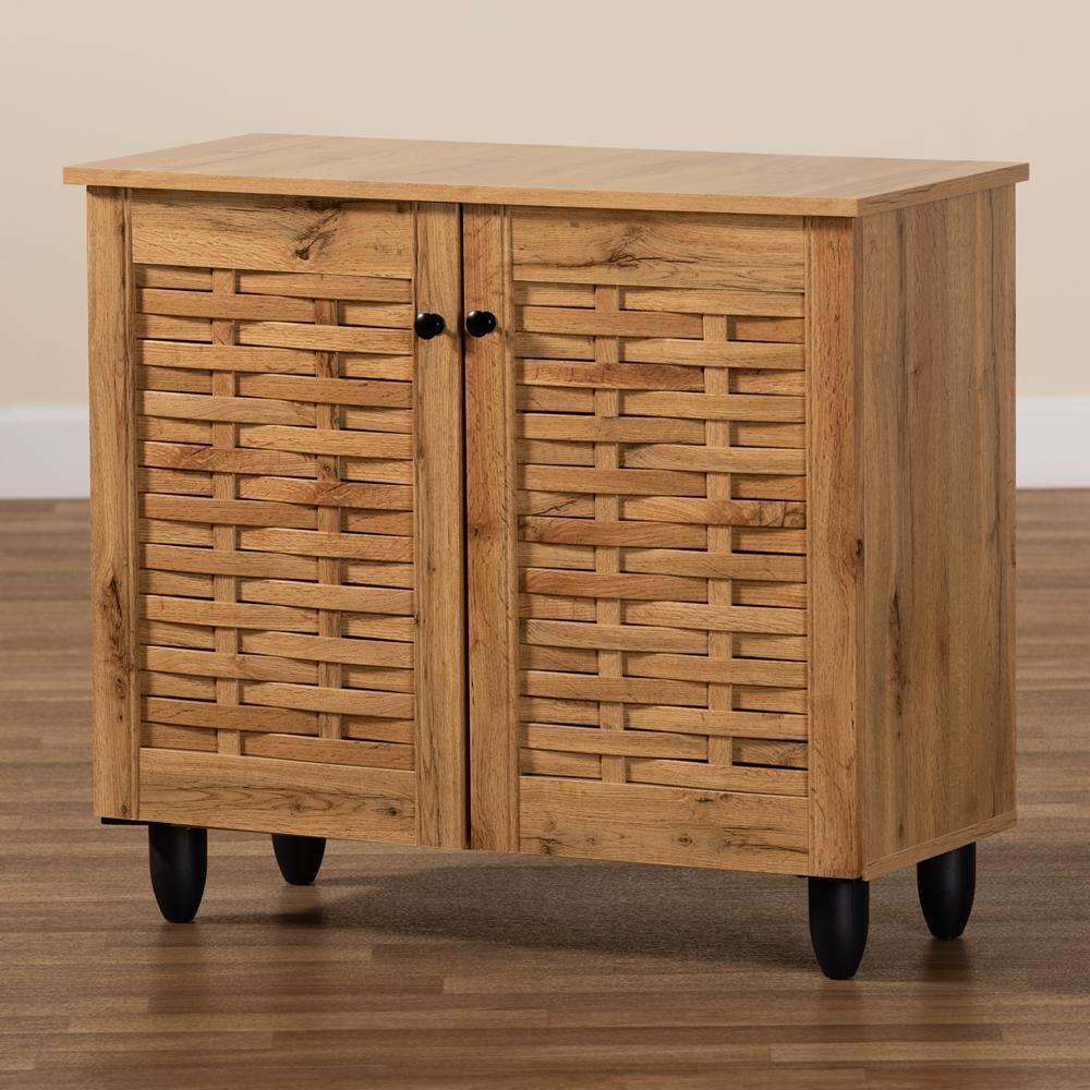 Winda Modern and Contemporary Oak Brown Finished Wood 2-Door Shoe Cabinet FredCo