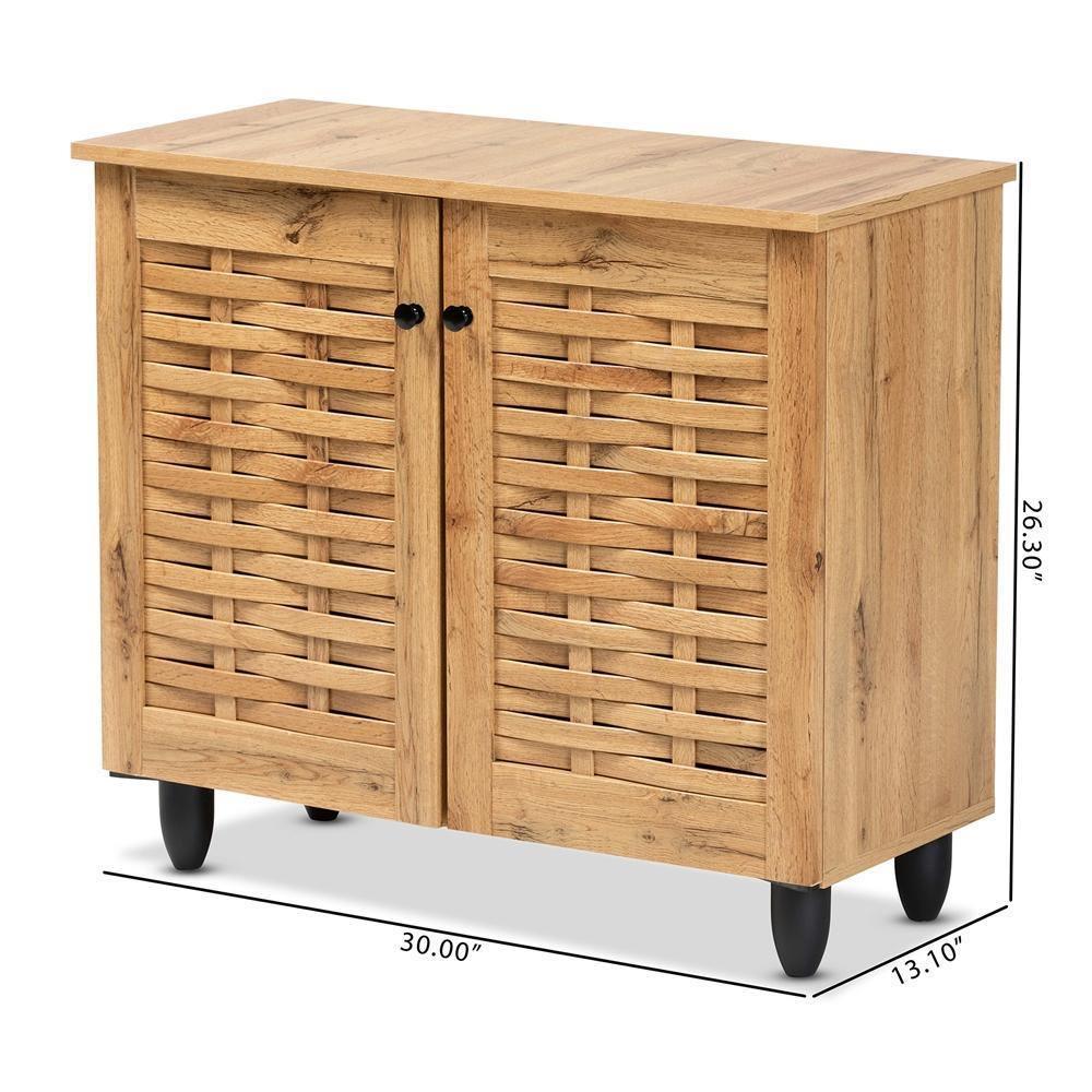 Winda Modern and Contemporary Oak Brown Finished Wood 2-Door Shoe Cabinet FredCo