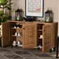 Winda Modern and Contemporary Oak Brown Finished Wood 3-Door Shoe Cabinet FredCo