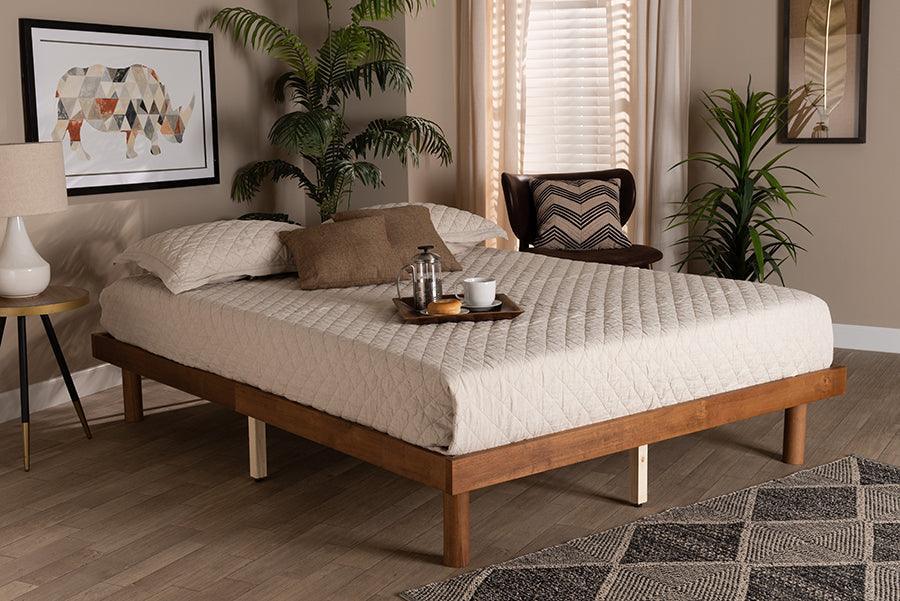 Winston Mid-Century Modern Walnut Brown Finished Wood Queen Size Platform Bed frame FredCo