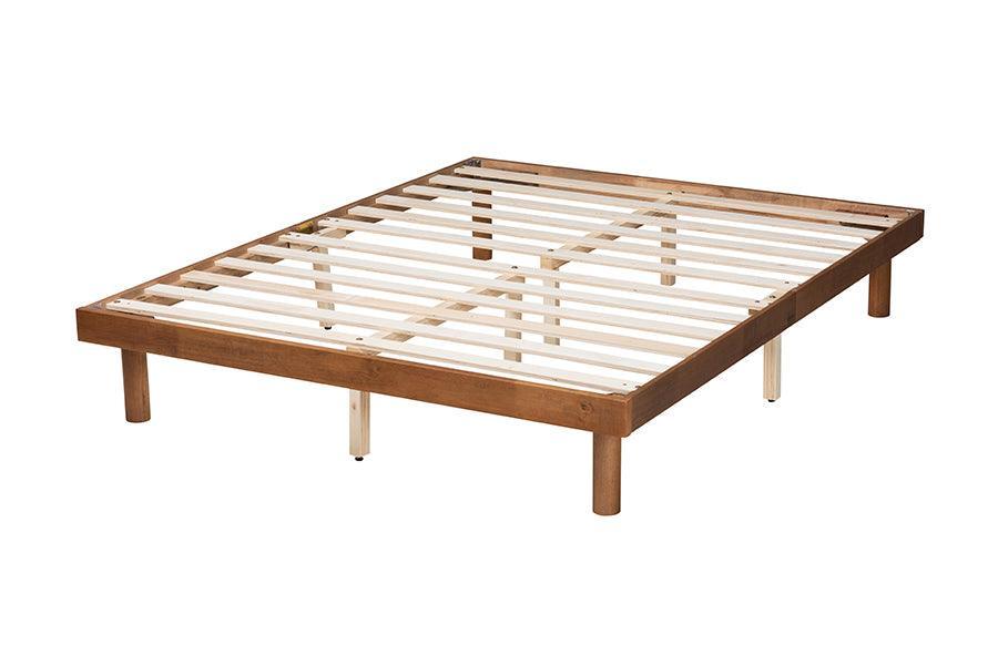 Winston Mid-Century Modern Walnut Brown Finished Wood Queen Size Platform Bed frame FredCo