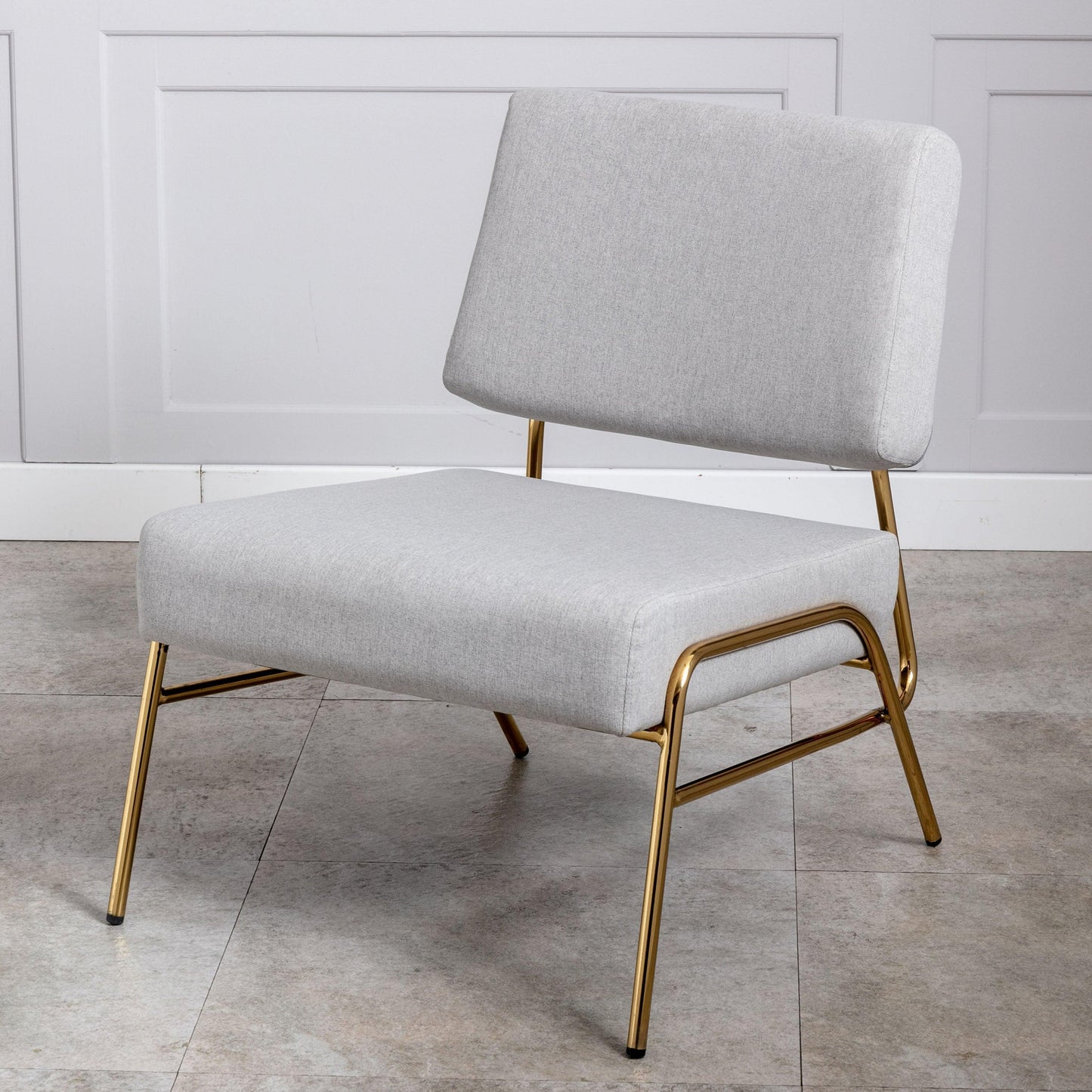Wire Metal Frame Slipper Chair, Armless Accent Chair Grey Linen PP286825AAG FredCo
