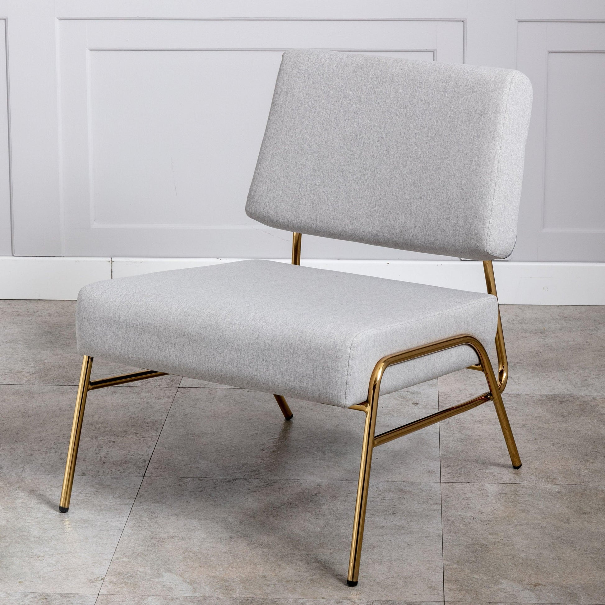 Wire Metal Frame Slipper Chair, Armless Accent Chair Grey Linen PP286825AAG FredCo