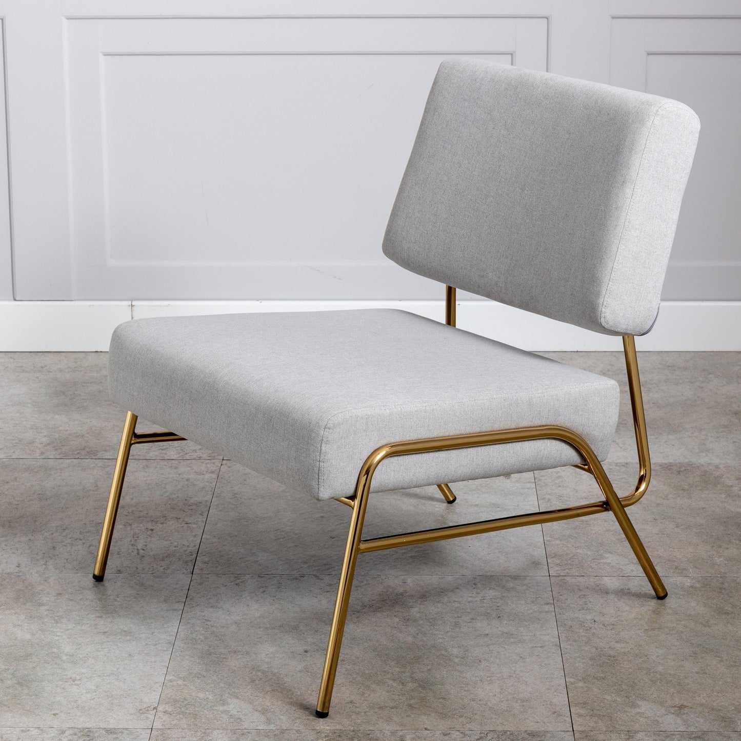 Wire Metal Frame Slipper Chair, Armless Accent Chair Grey Linen PP286825AAG FredCo