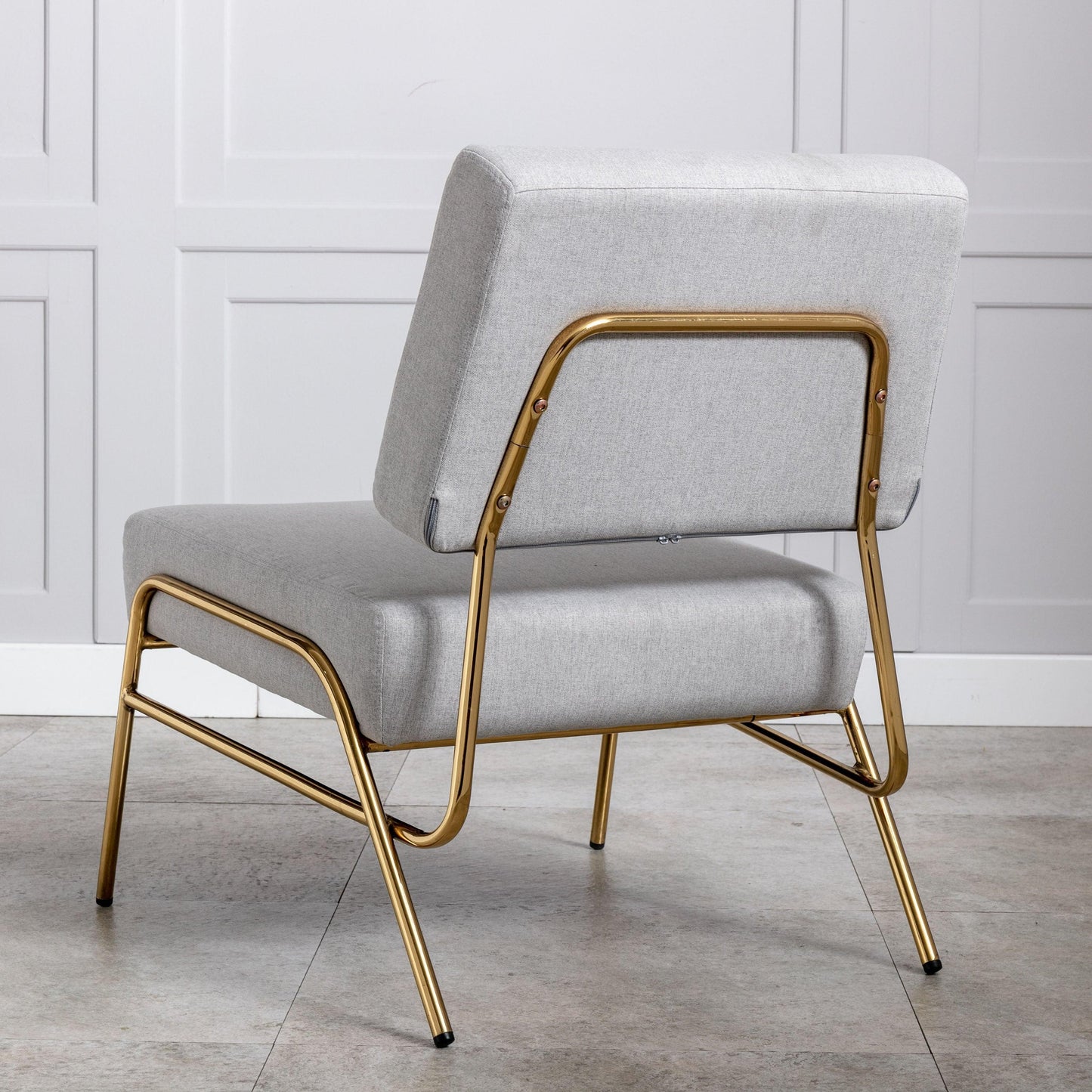 Wire Metal Frame Slipper Chair, Armless Accent Chair Grey Linen PP286825AAG FredCo