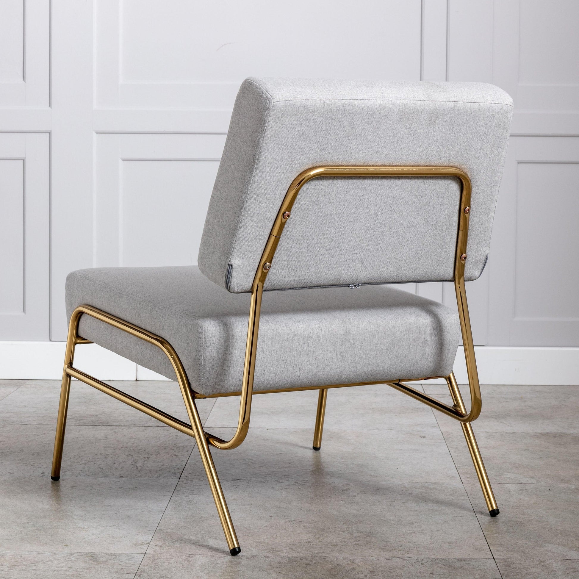Wire Metal Frame Slipper Chair, Armless Accent Chair Grey Linen PP286825AAG FredCo