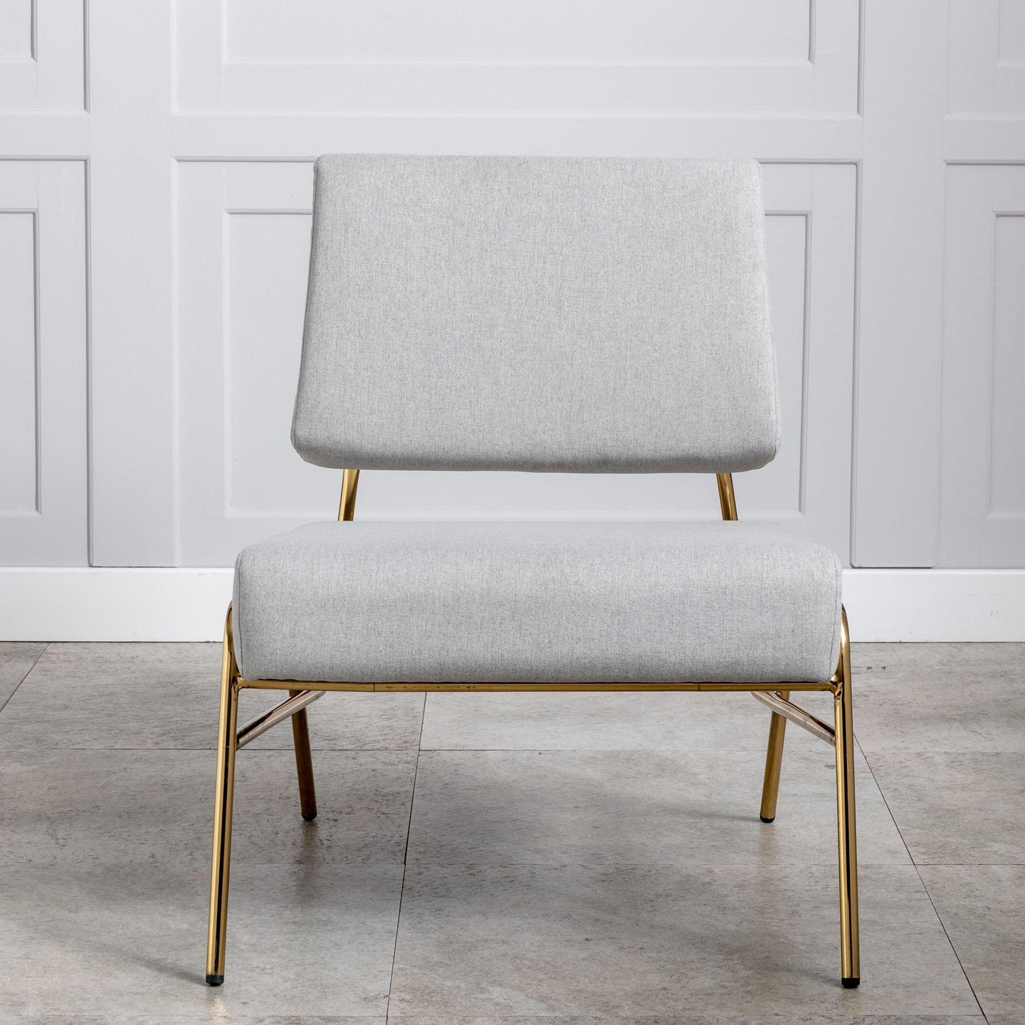 Wire Metal Frame Slipper Chair, Armless Accent Chair Grey Linen PP286825AAG FredCo