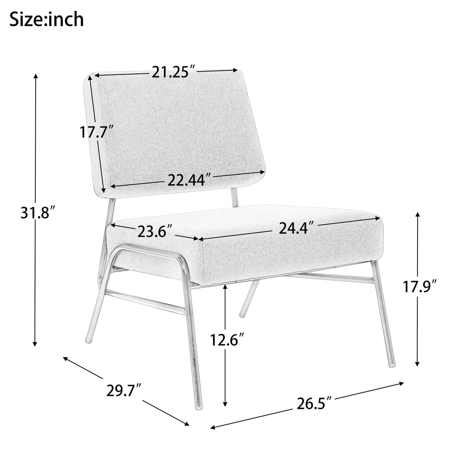 Wire Metal Frame Slipper Chair, Armless Accent Chair Grey Linen PP286825AAG FredCo