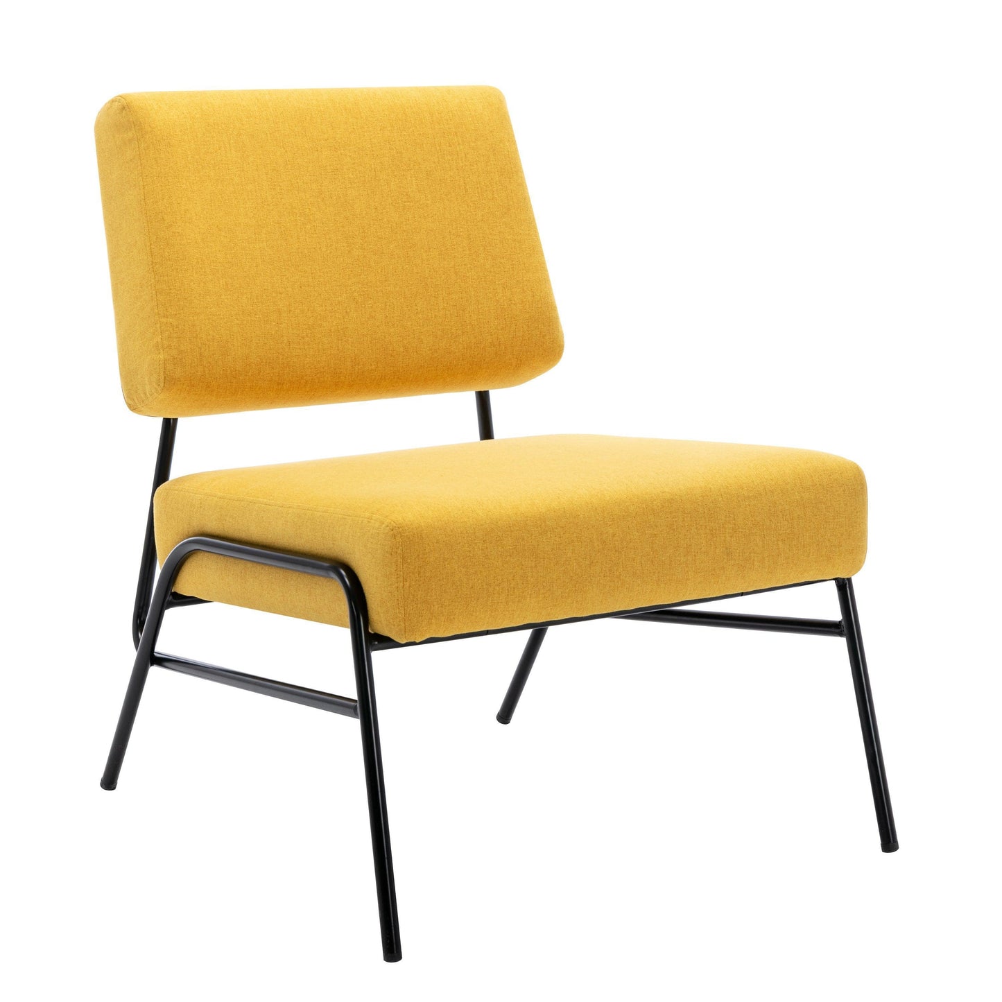 Wire Metal Frame Slipper Chair, Armless Accent Chair Lounge Chair Yellow Linen FredCo