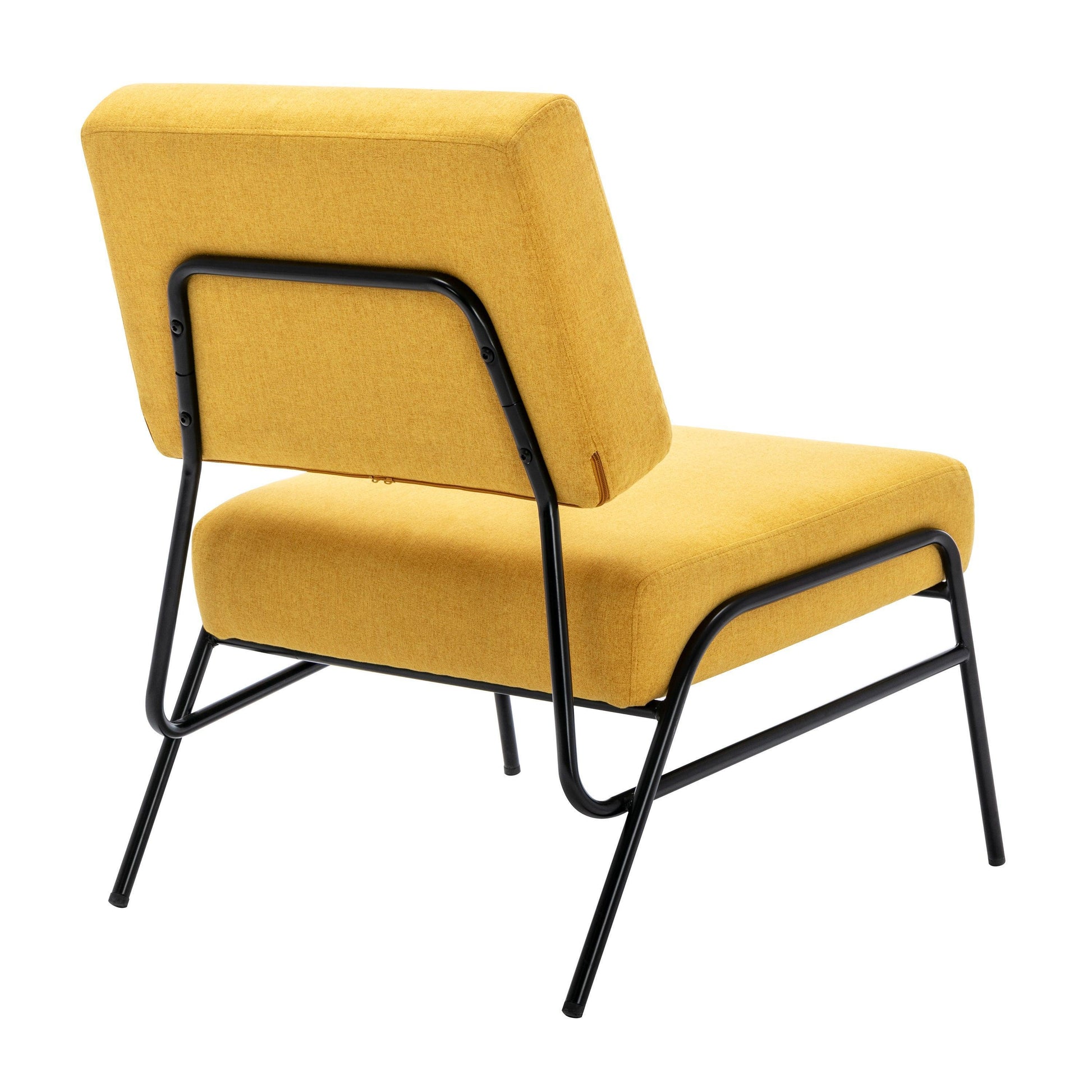 Wire Metal Frame Slipper Chair, Armless Accent Chair Lounge Chair Yellow Linen FredCo