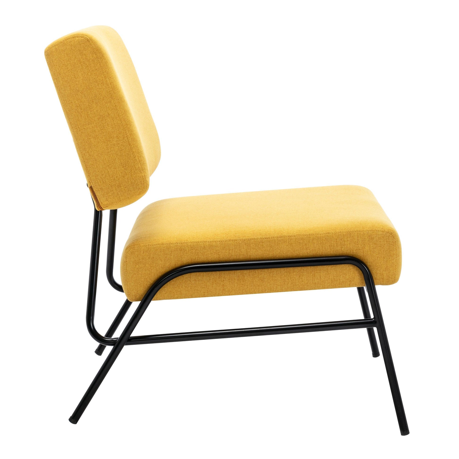 Wire Metal Frame Slipper Chair, Armless Accent Chair Lounge Chair Yellow Linen FredCo