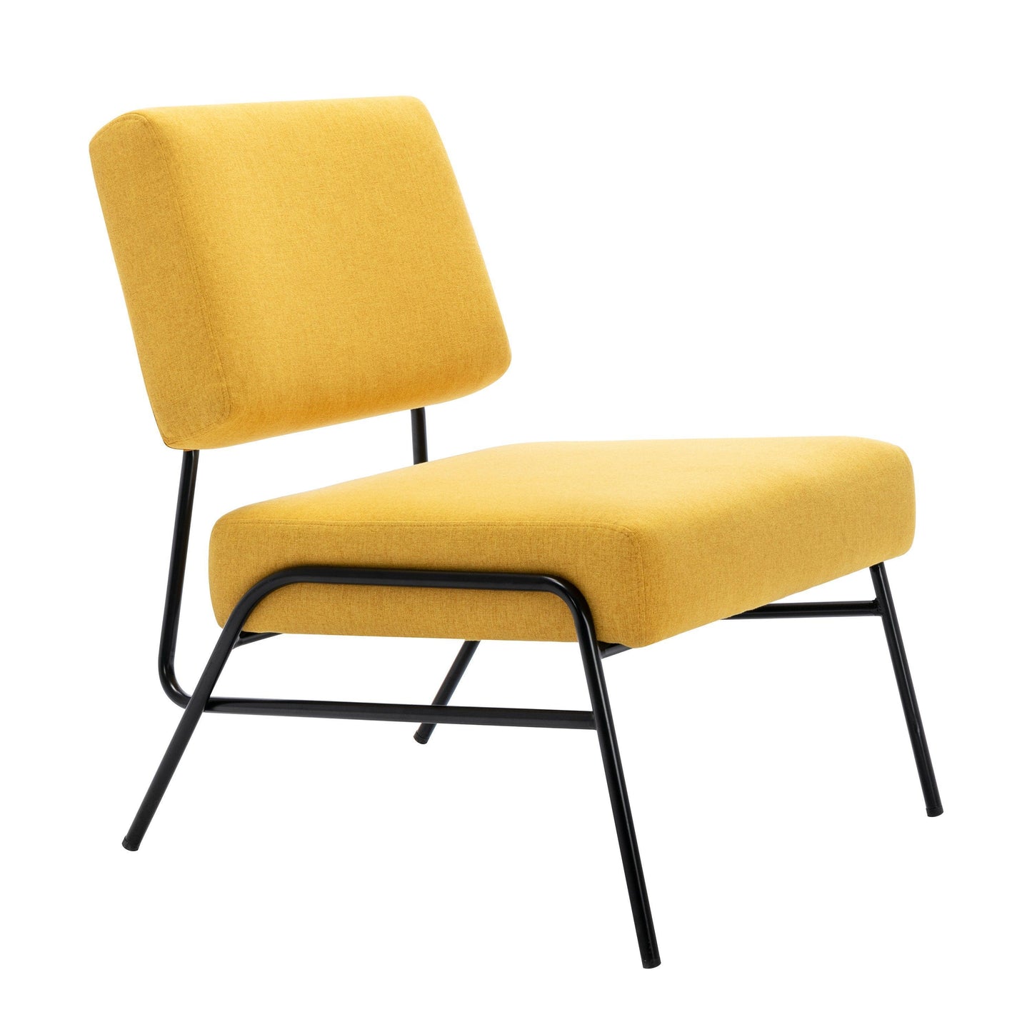 Wire Metal Frame Slipper Chair, Armless Accent Chair Lounge Chair Yellow Linen FredCo