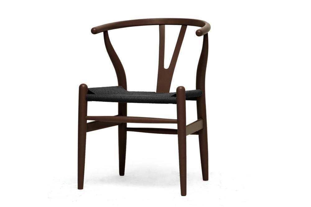 Wishbone Chair - Brown Wood Y Chair with Black Seat (Set of 2) FredCo