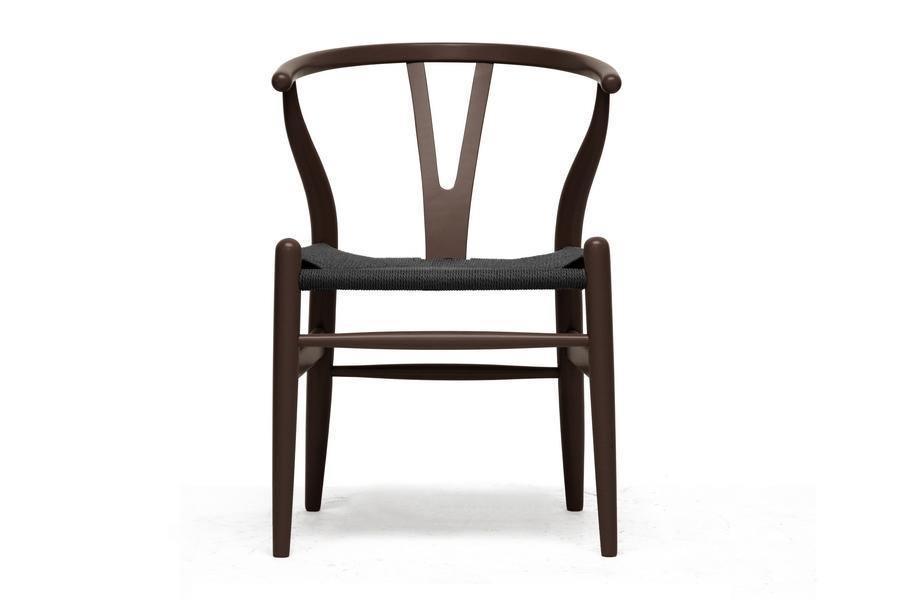 Wishbone Chair - Brown Wood Y Chair with Black Seat (Set of 2) FredCo