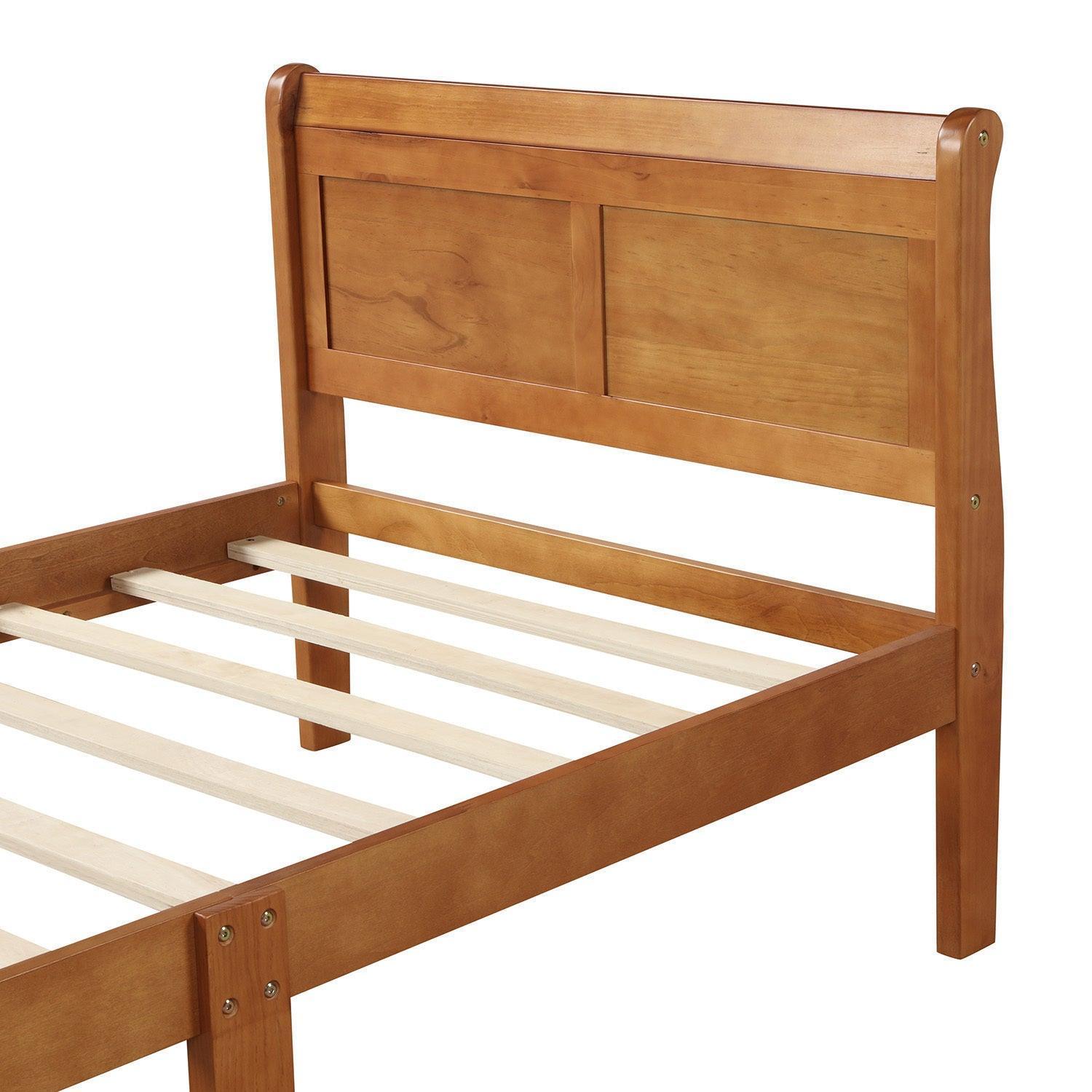 Wood Platform Bed Twin Bed Frame Mattress Foundation Sleigh Bed with Headboard FredCo
