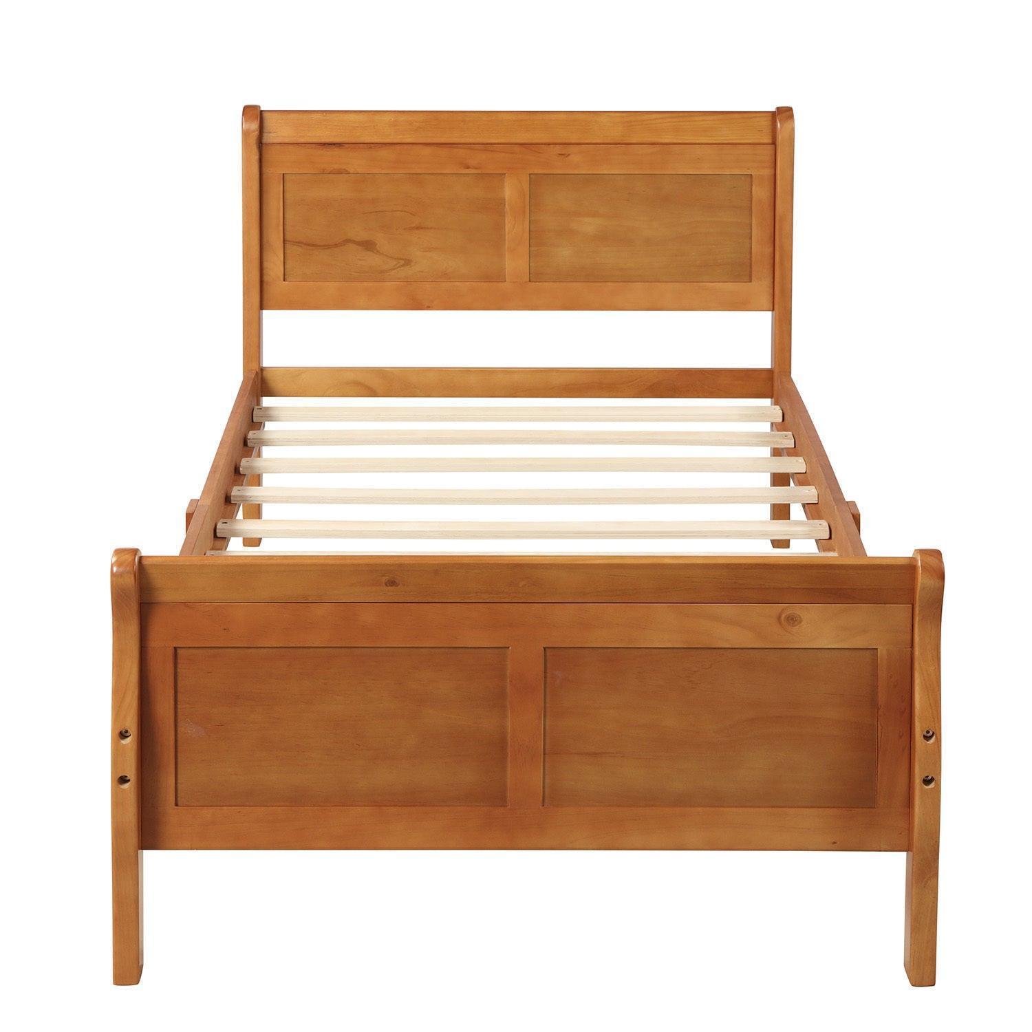 Wood Platform Bed Twin Bed Frame Mattress Foundation Sleigh Bed with Headboard FredCo