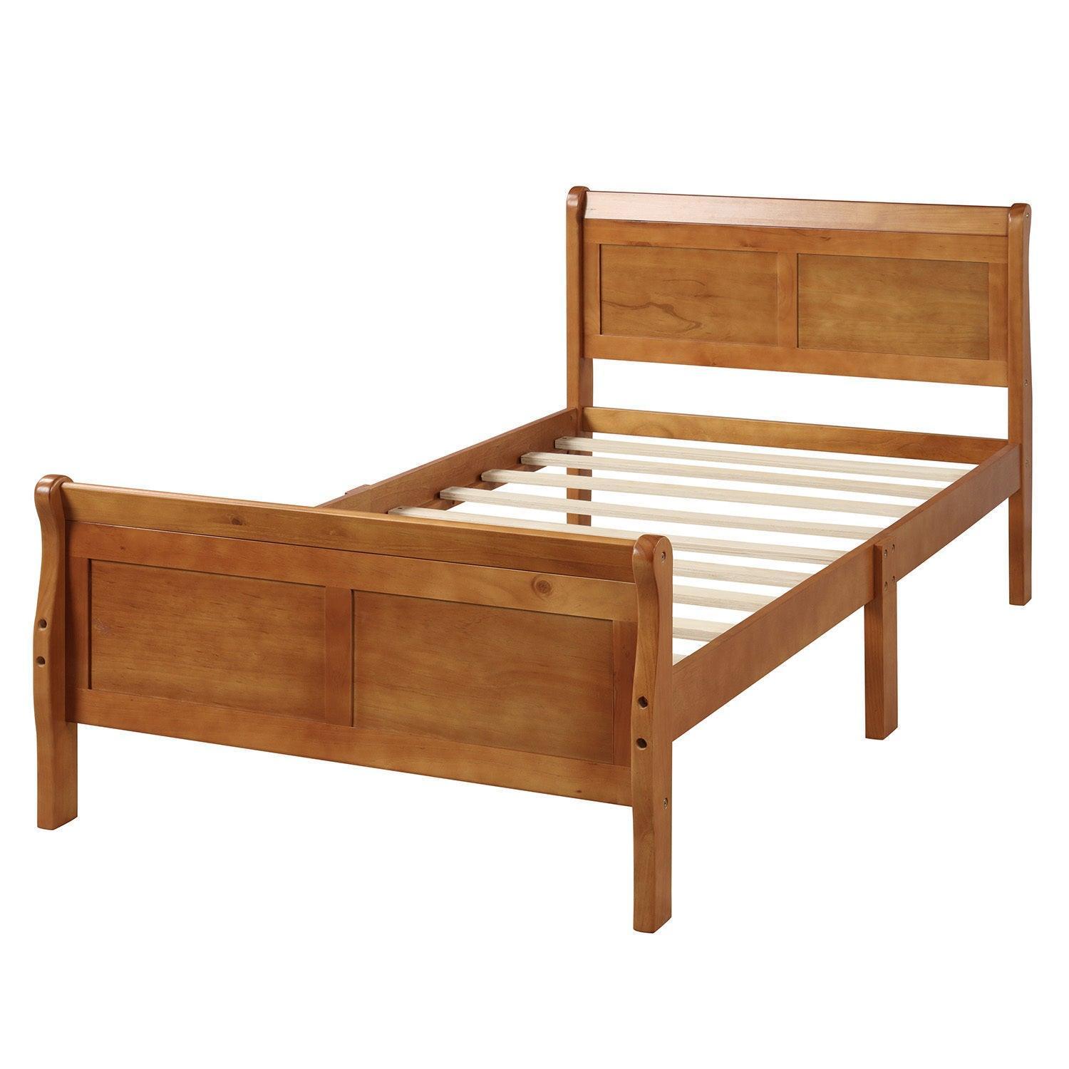 Wood Platform Bed Twin Bed Frame Mattress Foundation Sleigh Bed with Headboard FredCo