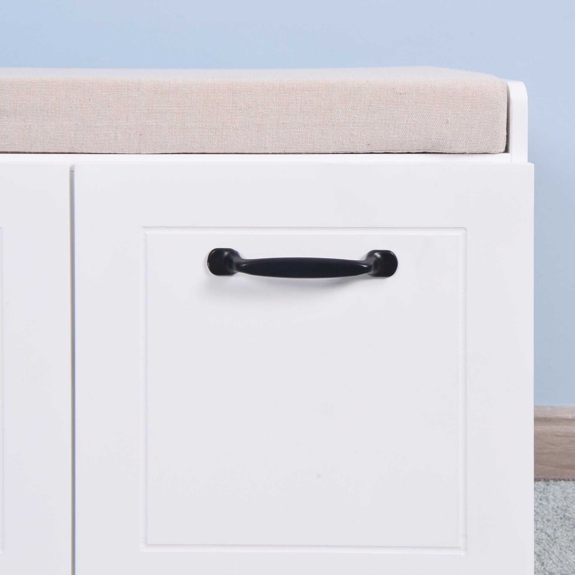 Wooden Entryway Shoe Cabinet Living Room Storage Bench with White Cushion FredCo