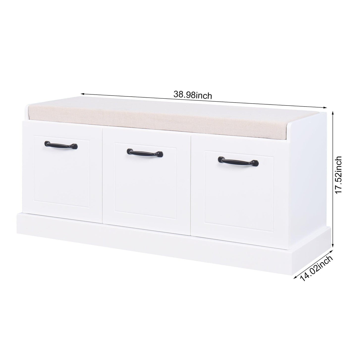 Wooden Entryway Shoe Cabinet Living Room Storage Bench with White Cushion FredCo