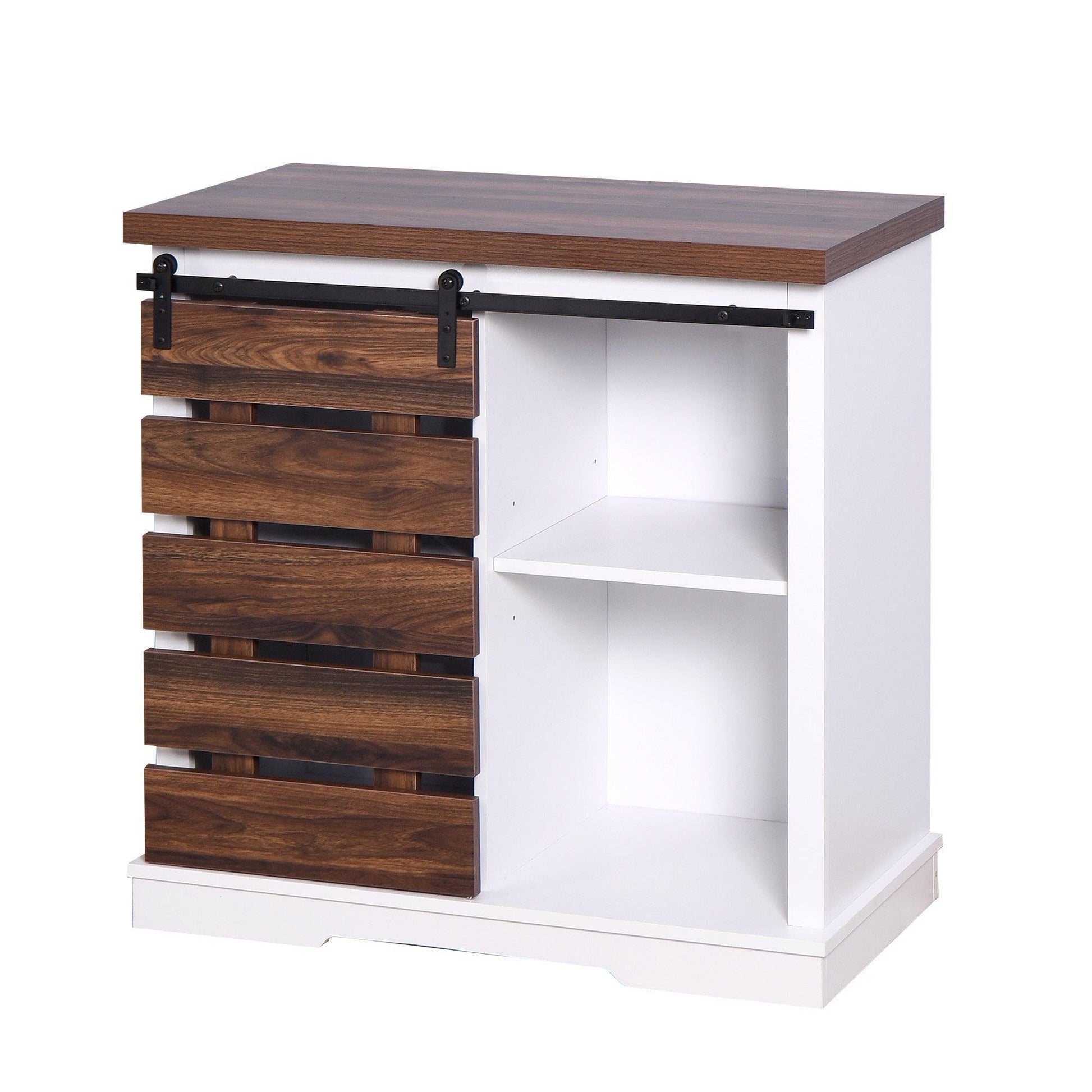 Wooden White Storage Cabinet with Barn Door 31.5 x 15.35 x 32 inch FredCo