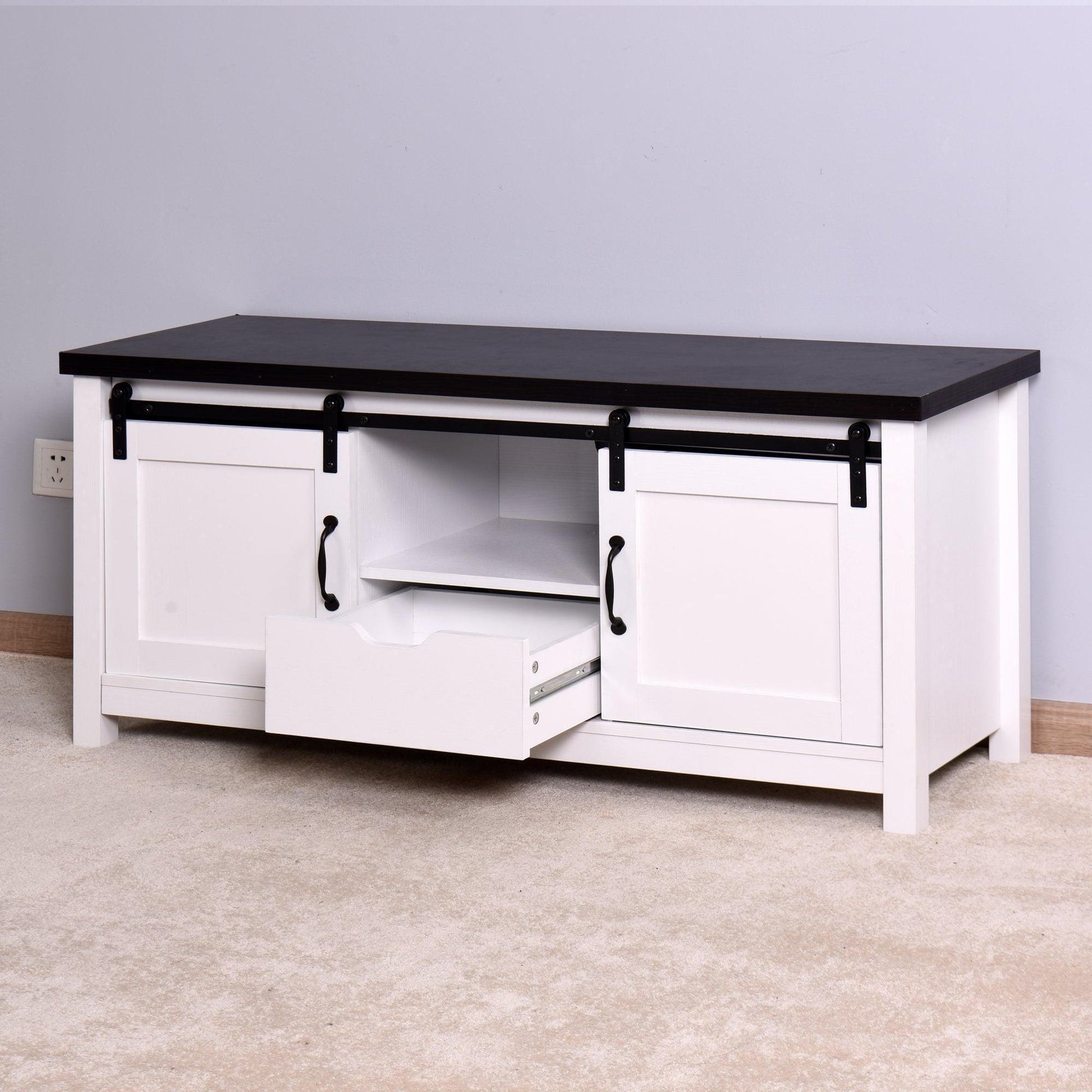 Wooden White Storage TV cabinet with 2 Barn doors 47.2 x 15.35 x 21.65 inch FredCo