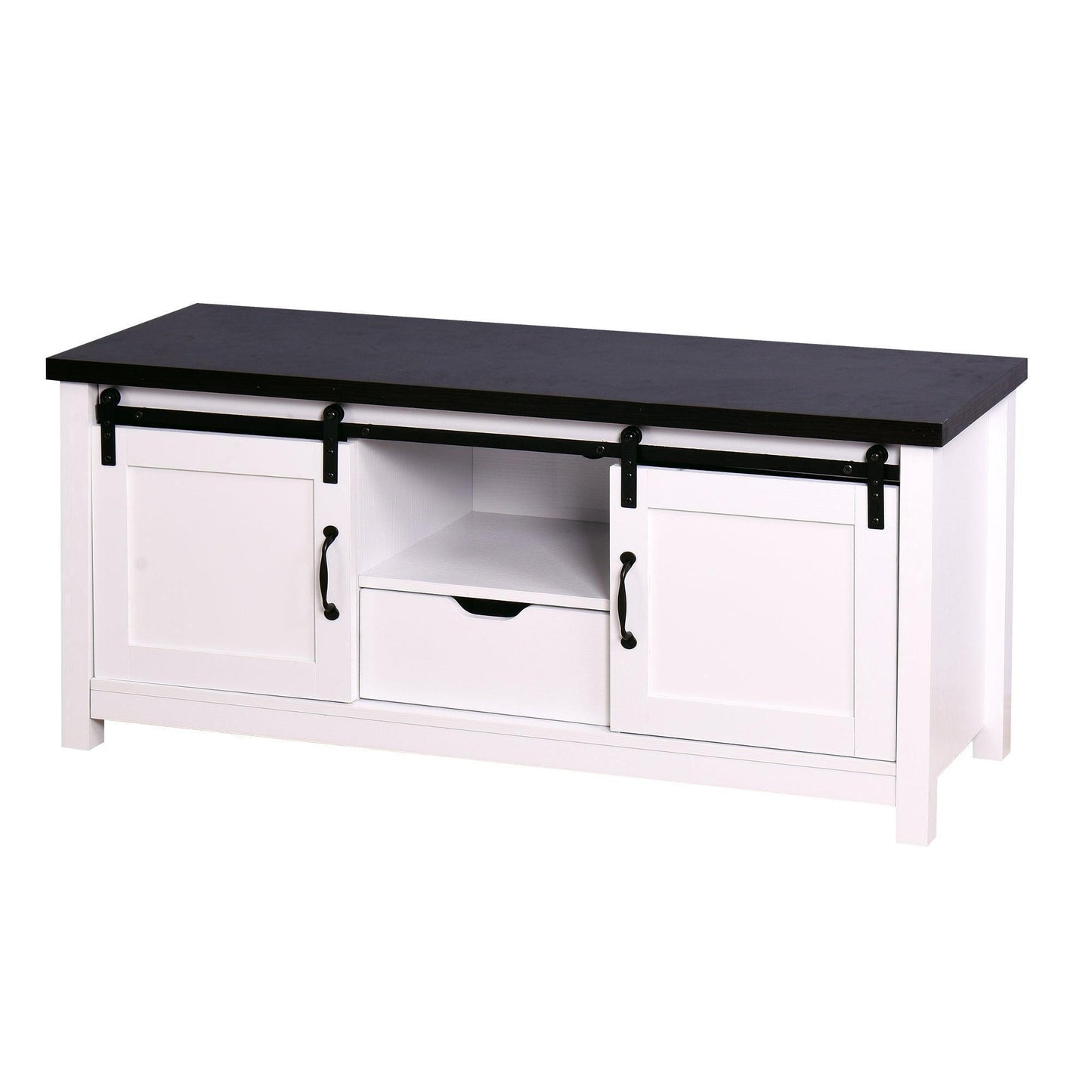 Wooden White Storage TV cabinet with 2 Barn doors 47.2 x 15.35 x 21.65 inch FredCo