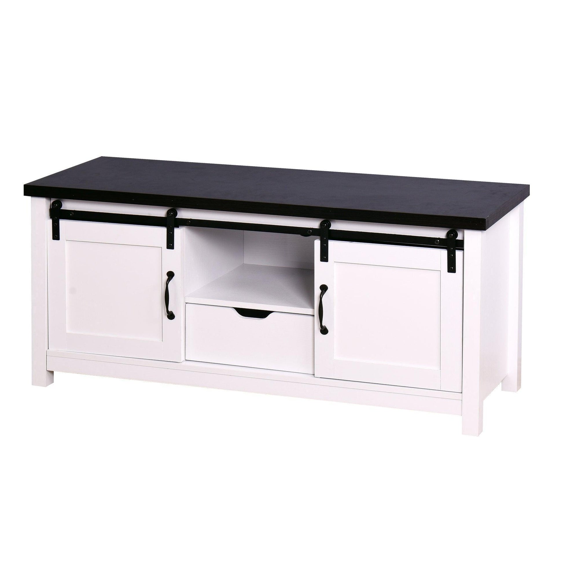 Wooden White Storage TV cabinet with 2 Barn doors 47.2 x 15.35 x 21.65 inch FredCo