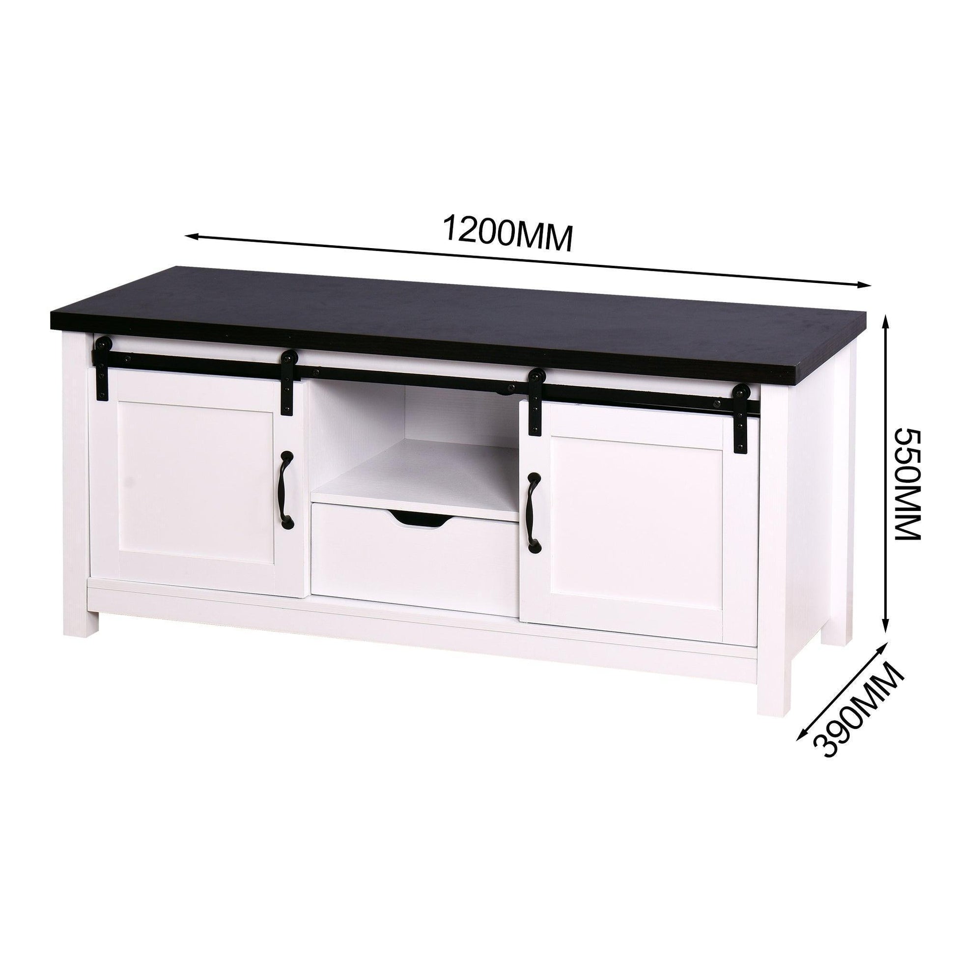 Wooden White Storage TV cabinet with 2 Barn doors 47.2 x 15.35 x 21.65 inch FredCo