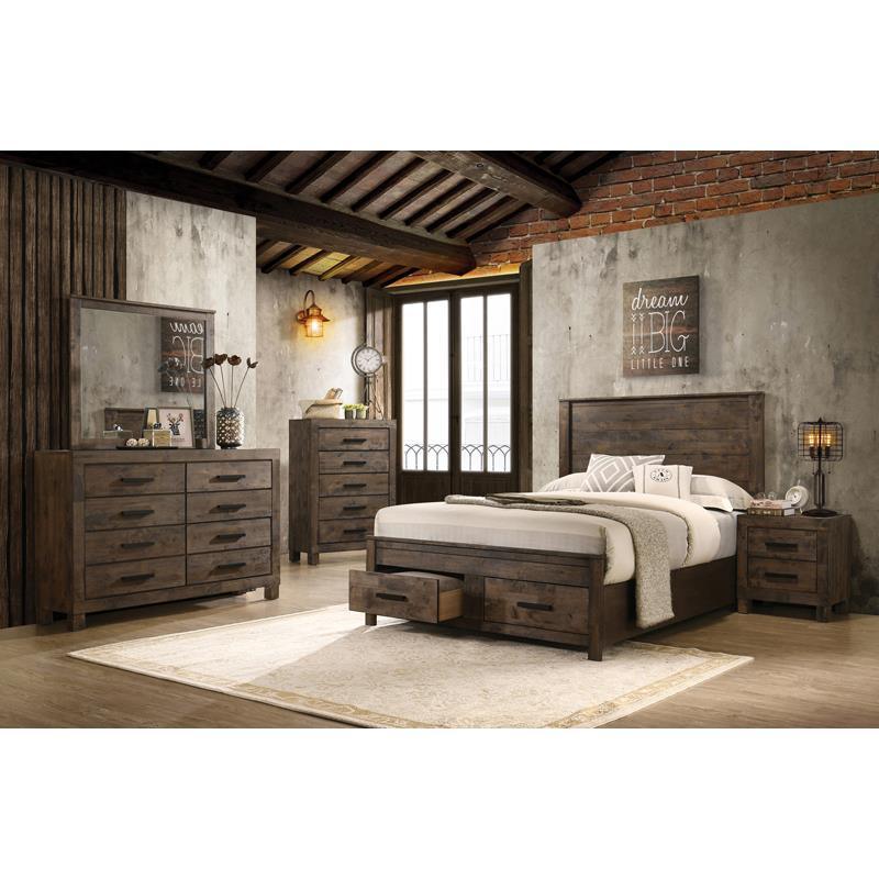 Woodmont 5-piece California King Storage Bedroom Set Rustic Golden Brown Coaster FredCo