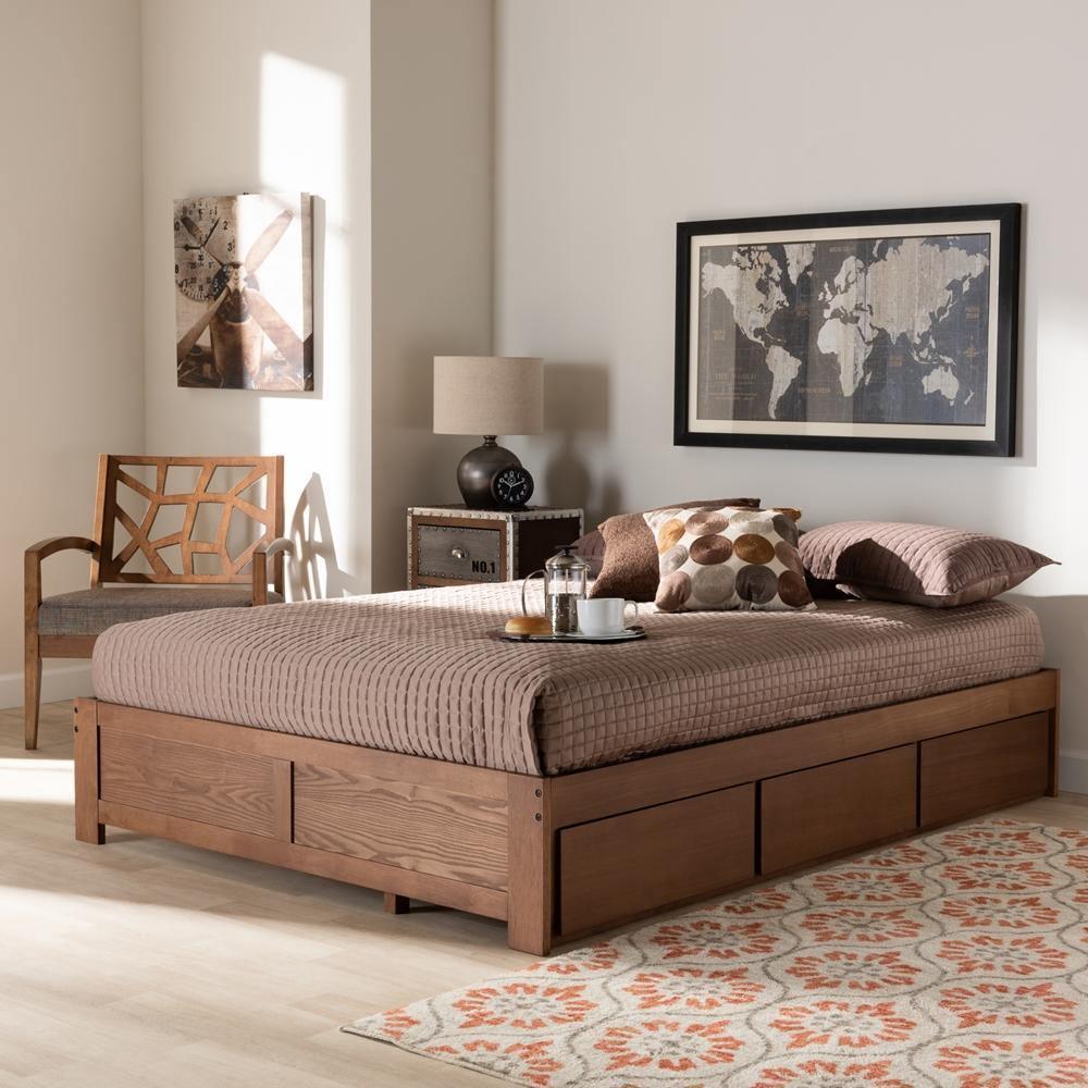Wren Modern and Contemporary Walnut Finished 3-Drawer Full Size Platform Storage Bed Frame FredCo