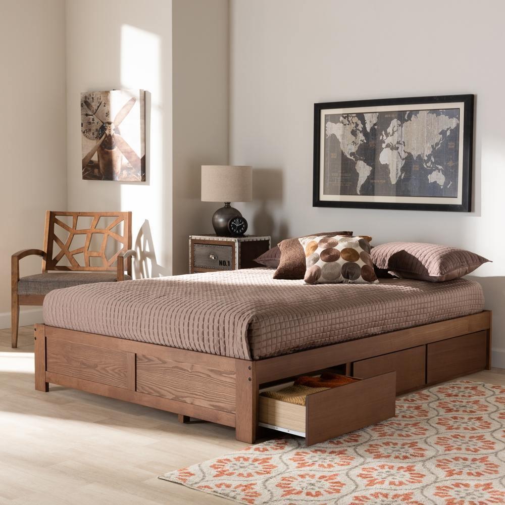 Wren Modern and Contemporary Walnut Finished 3-Drawer Full Size Platform Storage Bed Frame FredCo