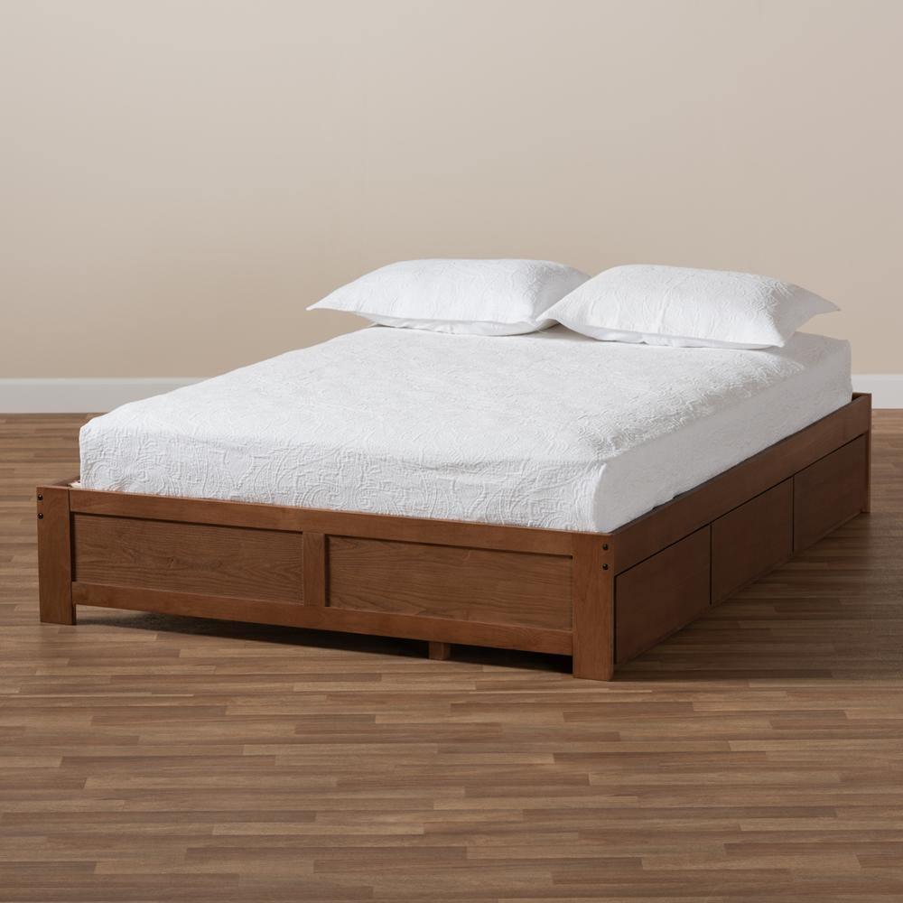 Wren Modern and Contemporary Walnut Finished 3-Drawer Full Size Platform Storage Bed Frame FredCo