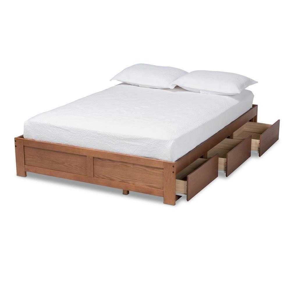 Wren Modern and Contemporary Walnut Finished 3-Drawer Full Size Platform Storage Bed Frame FredCo