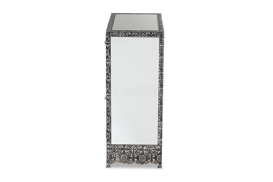 Wycliff Industrial Glam and Luxe Silver Finished Metal and Mirrored Glass 1-Drawer Sideboard Buffet FredCo