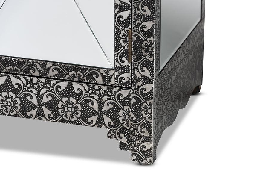 Wycliff Industrial Glam and Luxe Silver Finished Metal and Mirrored Glass 1-Drawer Sideboard Buffet FredCo