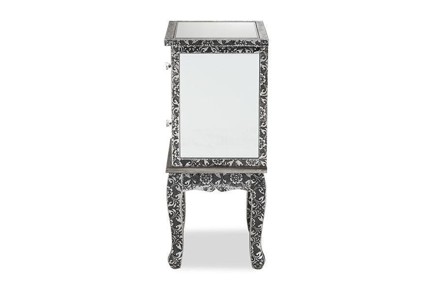 Wycliff Industrial Glam and Luxe Silver Finished Metal and Mirrored Glass 2-Drawer Nightstand FredCo